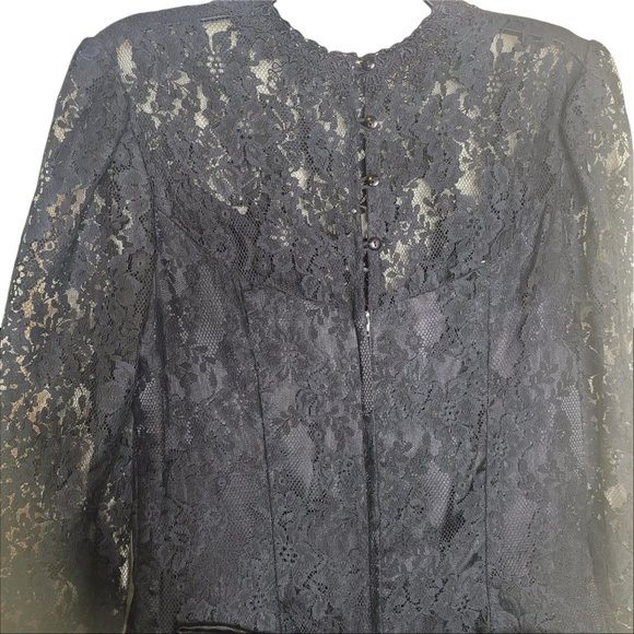 Scott McClintock Vintage Black Lace Floral Design Long Sleeve Dress with Bow 14 - Picture 7 of 9